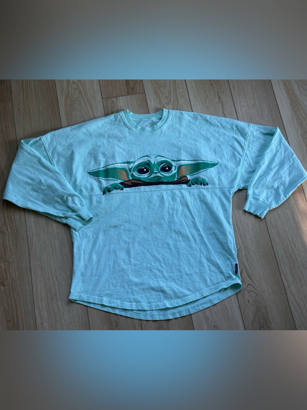 Disney Light Mint Green Long Sleeve Tee with Grogu Peeking Print